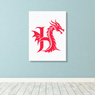 Toile Lettre H de style dragon, alphabet du dragon, mono