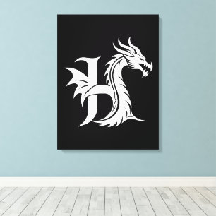 Toile Lettre H de style dragon, alphabet du dragon, mono