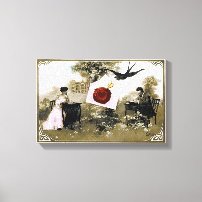 TOILE LETTRE VALENTINE ROMANTIQUE, SCEAU DE CIRE ROUGE (Recto)