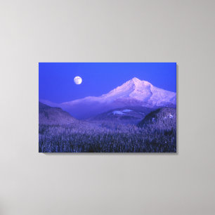 Toile Lever de lune sur le mont Hood en hiver, Oregon