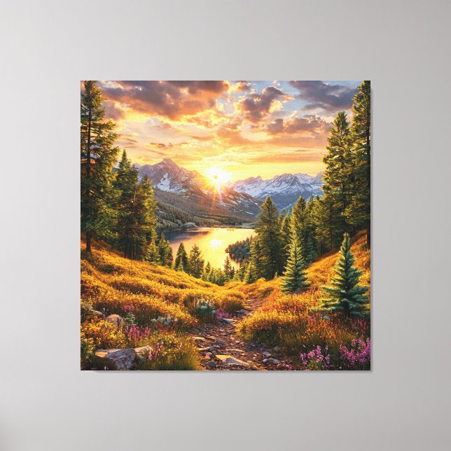 Toile Lever de soleil alpin à couper le souffle sur une  (Recto)