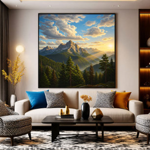Toile Lever de soleil dans les montagnes