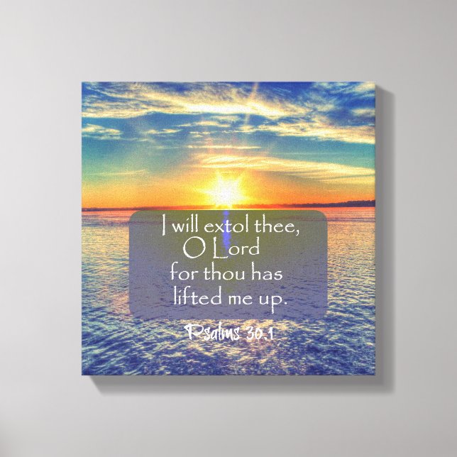 Toile Lever de soleil de l'océan avec Psaumes Bible Vers (Recto)