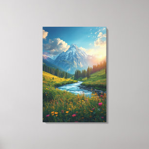 Toile Lever de soleil sur la rivière alpine – Paysage se