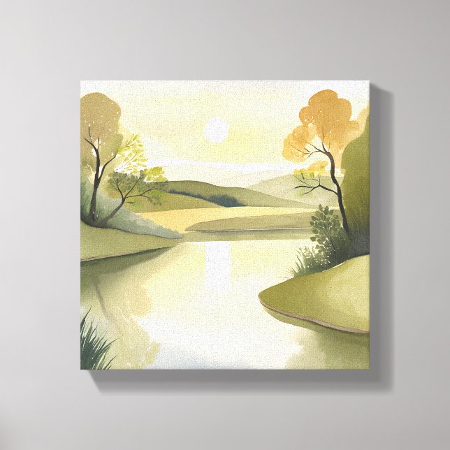 Toile Lever de soleil sur la rivière | Aquarelle Jaune (Recto)
