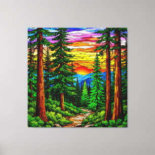 Toile Lever de soleil sur un paysage forestier tranquill