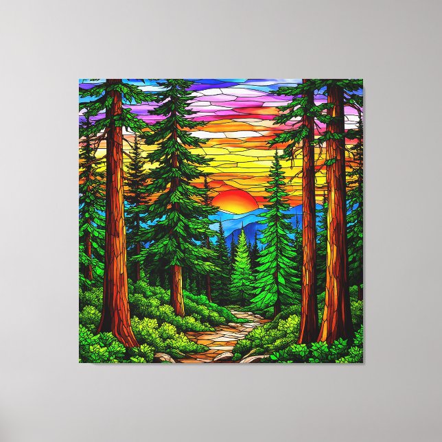 Toile Lever de soleil sur un paysage forestier tranquill (Recto)