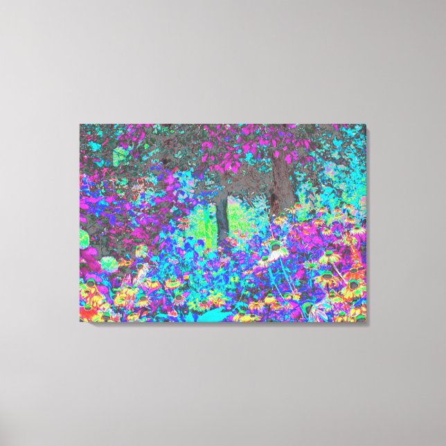 Toile Lever du soleil trippy vert citron et violet dans  (Recto)