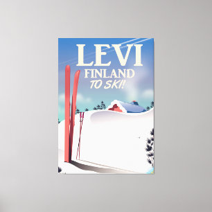 Toile Levi, affiche de voyage de ski en Finlande