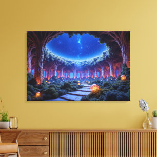 Toile Lévitation mystique d'arbres dans un jardin surréa