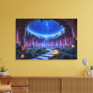 Toile Lévitation mystique d'arbres dans un jardin surréa