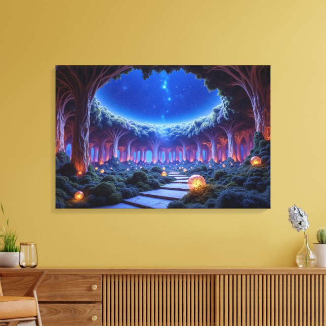 Toile Lévitation mystique d'arbres dans un jardin surréa (Insitu(Salon))