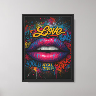Toile Lèvres colorées de graffiti avec amour et YOLO Spl