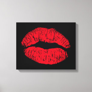 Toile Lèvres de baiser rouge sur noir