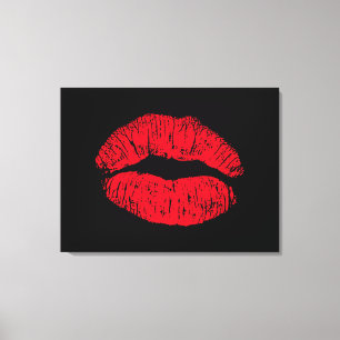 Toile Lèvres qui s'embrassent en rouge sur fond noir