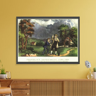 Toile L'expérience du cerf-volant de Benjamin Franklin a