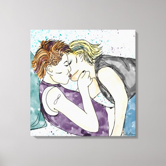 Toile LGBTQIA+ Femmes Kisser Aquarelle Art (Recto)