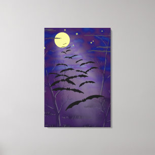 Toile L'heure ensorcelante avec pleine lune jaune et cha