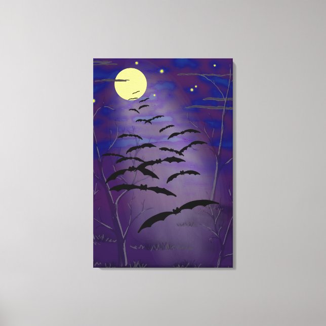 Toile L'heure ensorcelante avec pleine lune jaune et cha (Recto)