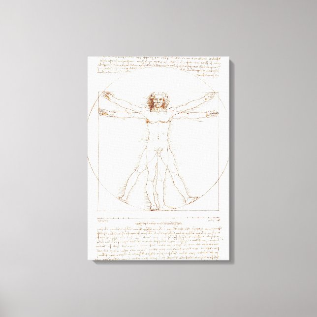 Toile L'homme vitruvien de Léonard de Vinci (vers 1492) (Recto)