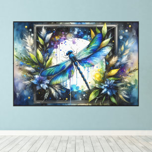 Toile Libellule bleue botanique aquarelle