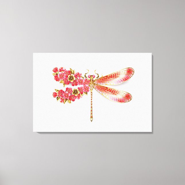Toile libellule de fleurs avec sakura de bijoux (Recto)
