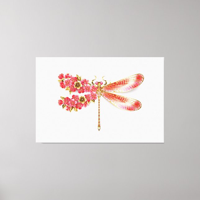 Toile libellule de fleurs avec sakura de bijoux (Recto)