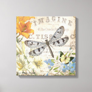 Toile libellule française vintage