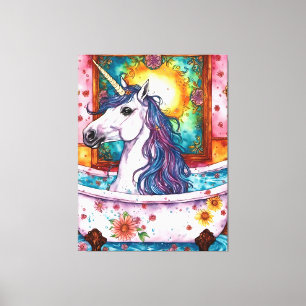 Toile Licorne adorable à crinière bleue et violette dans