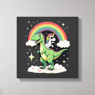 Toile Licorne Arc-en-Ciel Chevauchant T rex - Garçons Fi