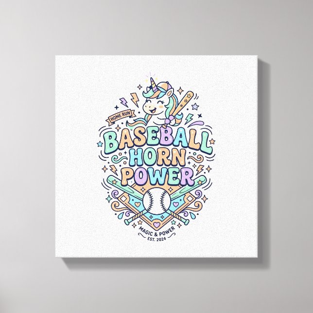 Toile Licorne Baseball Corne Puissance Kawaii Conception (Recto)