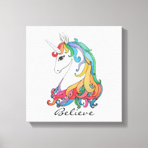 Toile Licorne mignonne d'arc-en-ciel d'aquarelle