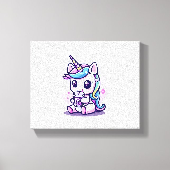 Toile Licorne mignonne mangeant de la soupe de nouilles  (Recto)
