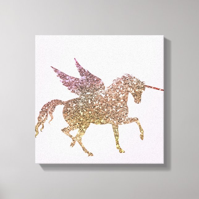 Toile Licorne Pégase Cheval Pailleté Strass Doré Tendanc (Recto)