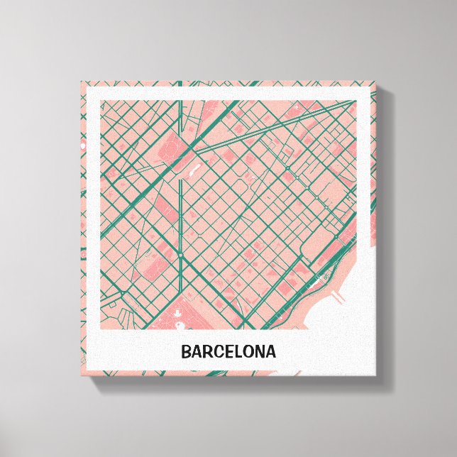 Toile Lienzo mapa minimalista Barcelona - Rosa-verde (Recto)