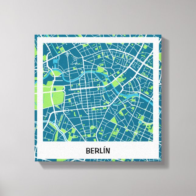 Toile Lienzo mapa minimalista Berlín - Azul-Verde (Recto)