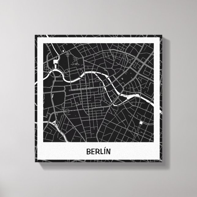 Toile Lienzo mapa minimalista Berlín - Negro-blanco (Recto)