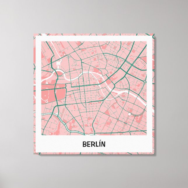 Toile Lienzo mapa minimalista Berlín - Rosa-verde (Recto)