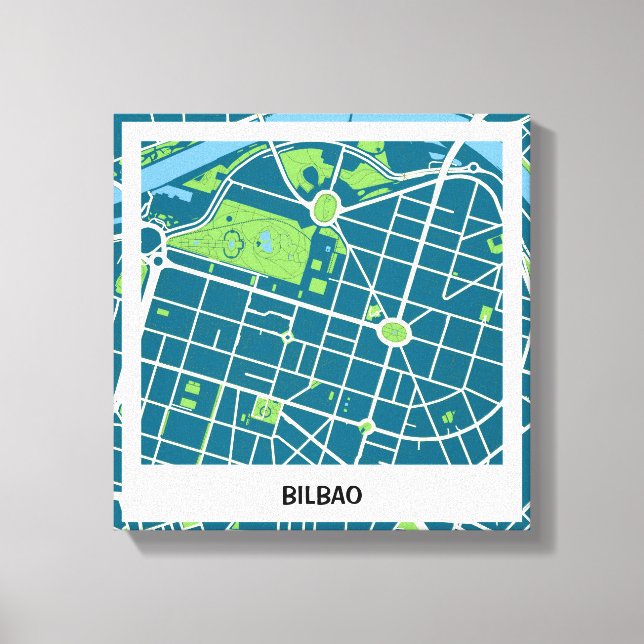 Toile Lienzo mapa minimalista Bilbao - Azul-Verde (Recto)