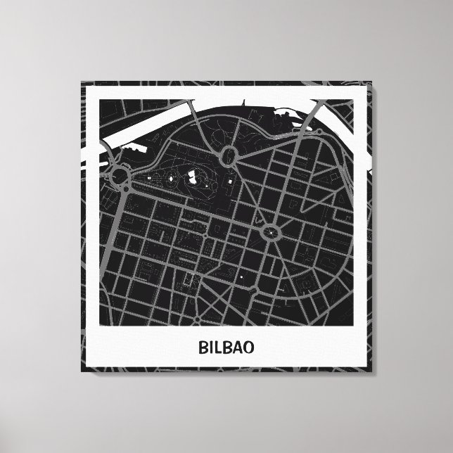Toile Lienzo mapa minimalista Bilbao - Negro-blanco (Recto)