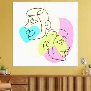 Toile Ligne Abstraite Visages Jumeaux Colorés