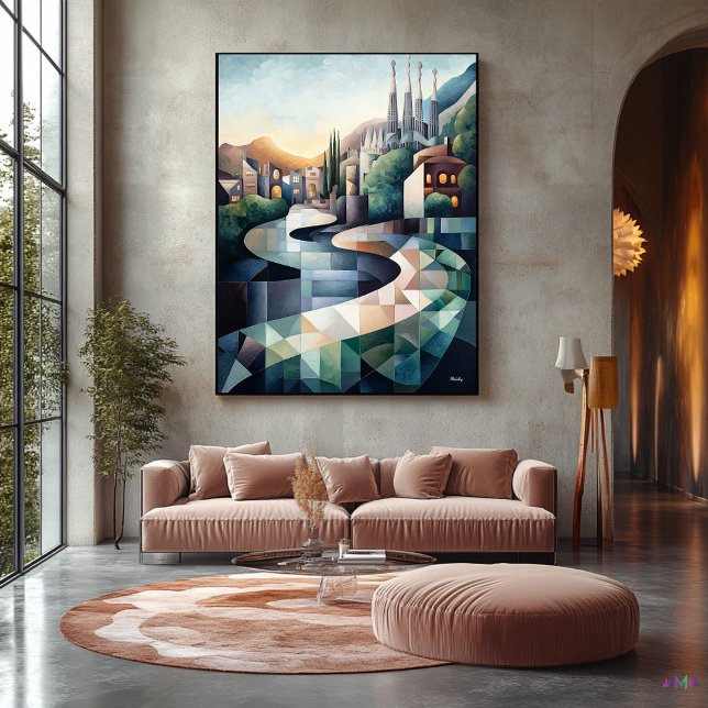 Toile Ligne aérienne de Barcelone géométrique Abstraite (Créateur téléchargé)