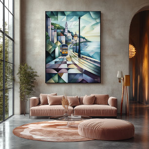 Toile Ligne aérienne de Lisbonne géométrique Abstraite a