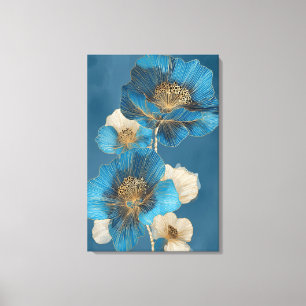Toile Ligne dorée Art floral botanique bleu Poppy