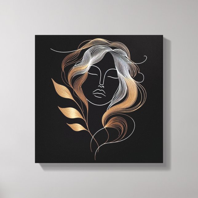 Toile Ligne Féminine avec Flux de Feuille Dorée (Recto)