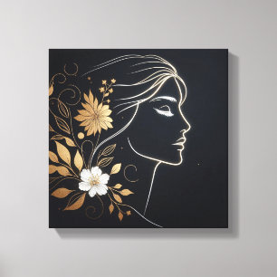 Toile Ligne Féminine Minimaliste avec Fleurs Dorées
