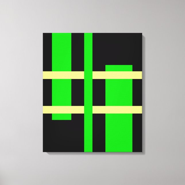 Toile Lignes d'art moderne Abstrait vert jaune noir (Recto)