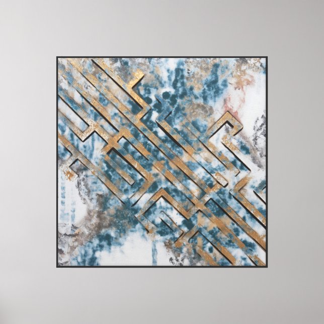 Toile Lignes dorées dans un calme bleu (Recto)