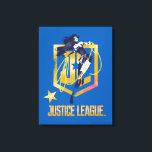 Toile Ligue de Justice | Wonder Woman JL Logo Pop Art<br><div class="desc">Regardez la Femme-Merveilleuse de la Ligue de la Justice tenant son Lasso de Vérité, prête à le jeter. Ce dessin pop art très contrasté de Wonder Woman est placé au-dessus du logo de l'écran JL de la Ligue de la Justice, avec le logo du nom de la Ligue de la...</div>