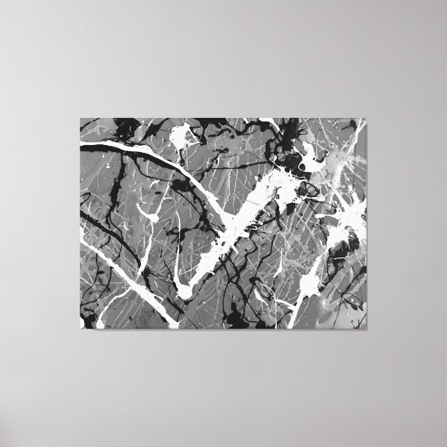 Toile LII NOIR ET BLANC - Peinture d'action -Abstrait- (Recto)